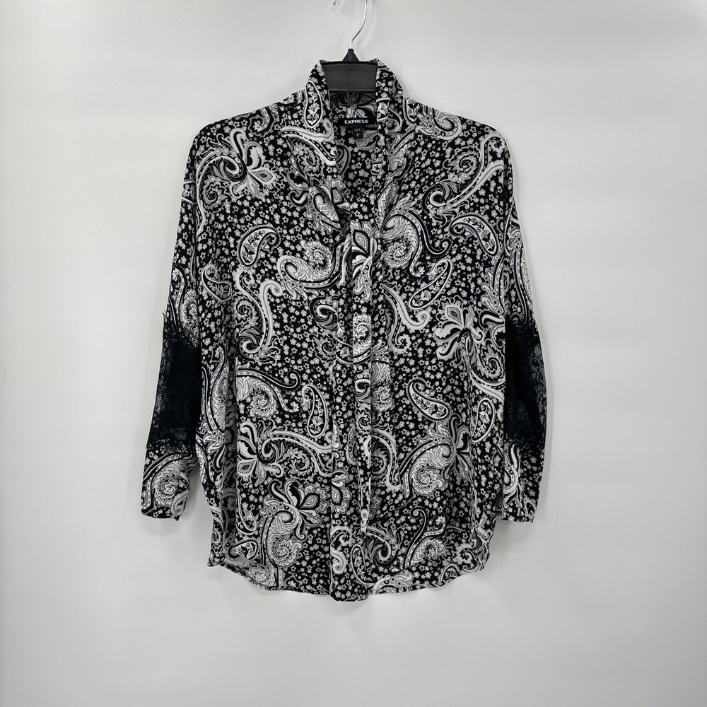 Express Paisley Lace Sheer Top Indie Y2K Whimsigoth Women Small Tie Neck